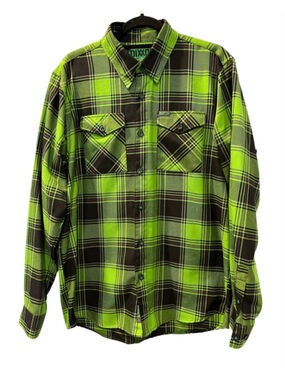 Dixxon Flannel The Creature Halloween Limited Edition Plaid Green Shirt Size L